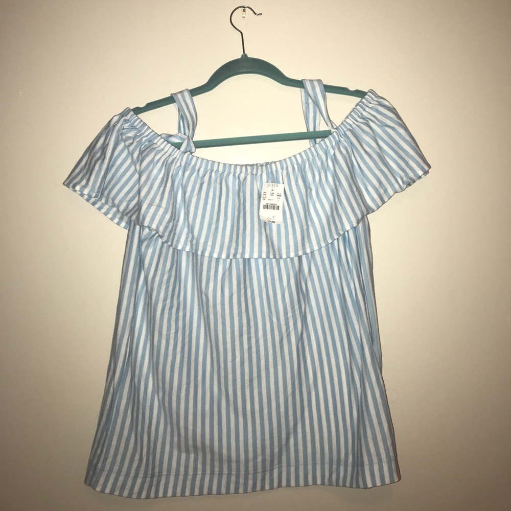 J. Crew blue & white striped tank/off shoulder top